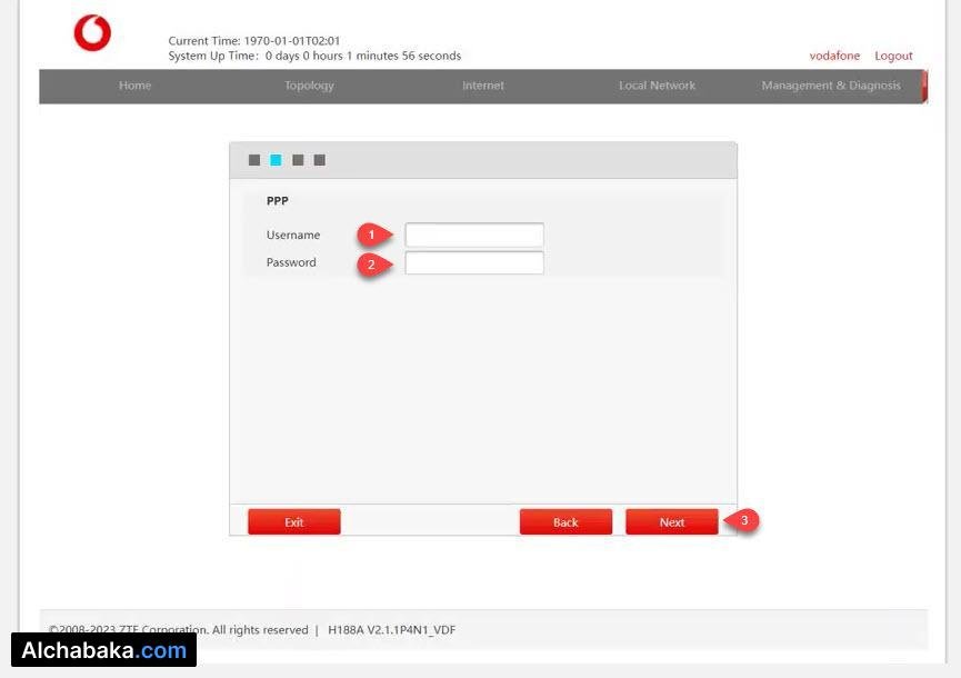 ادخال بيانات الاشتراك راوتر H188a