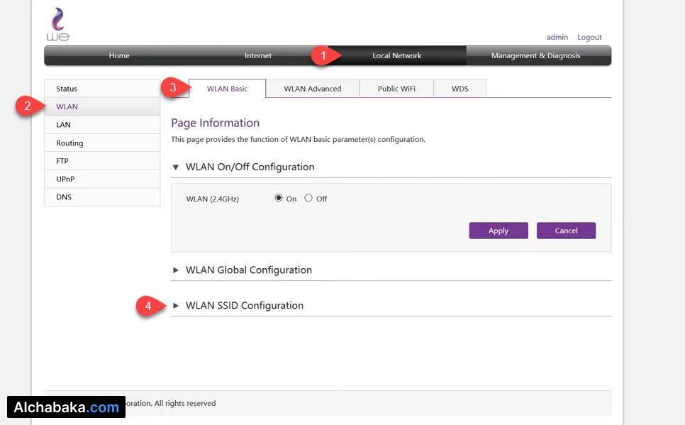 الدخول إلى إعدادات شبكة واي فاي راوتر ZTE ZXHN H168N