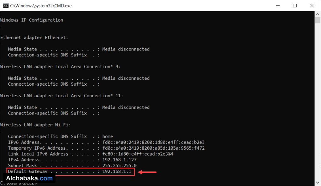 عنوان IP الراوتر على الكمبيوتر