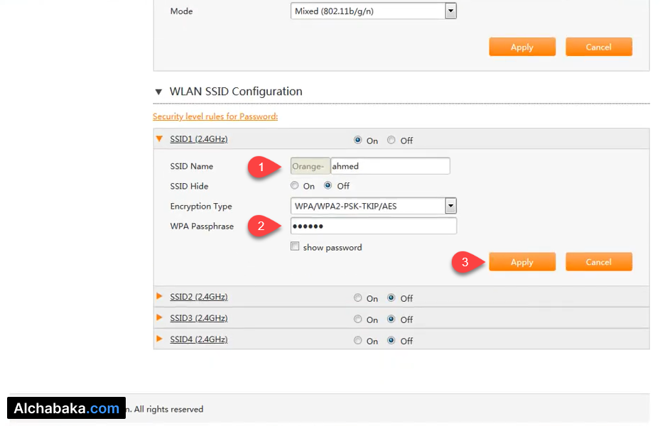 تغيير اسم وكلمة سر شبكة الواي فاي راوتر Orange H168N
