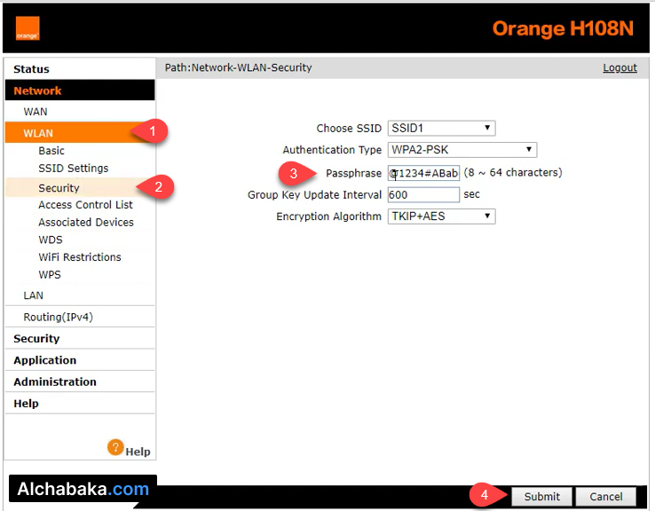 تغيير كلمة سر الواي فاي راوتر H108N