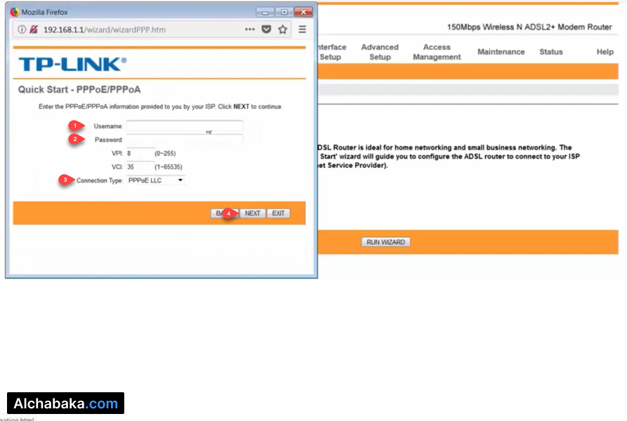 ادخال بيانات مزود الانترنت راوتر TD 8816