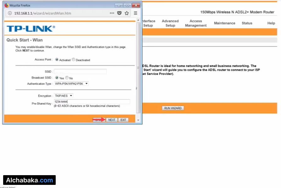 تعديل بيانات شبكة الواي فاي راوتر TD 8816