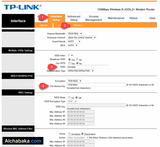 تغيير اسم وكلمة سر الواي فاي راوتر TD 8816