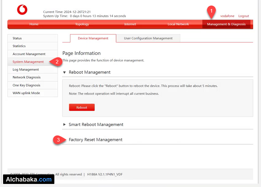 الدخول إلى قائمة إعدادات المصنع راوتر Vodafone