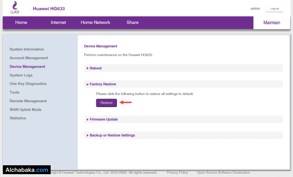 إعادة ضبط الراوتر إلى إعدادات المصنع راوتر WE