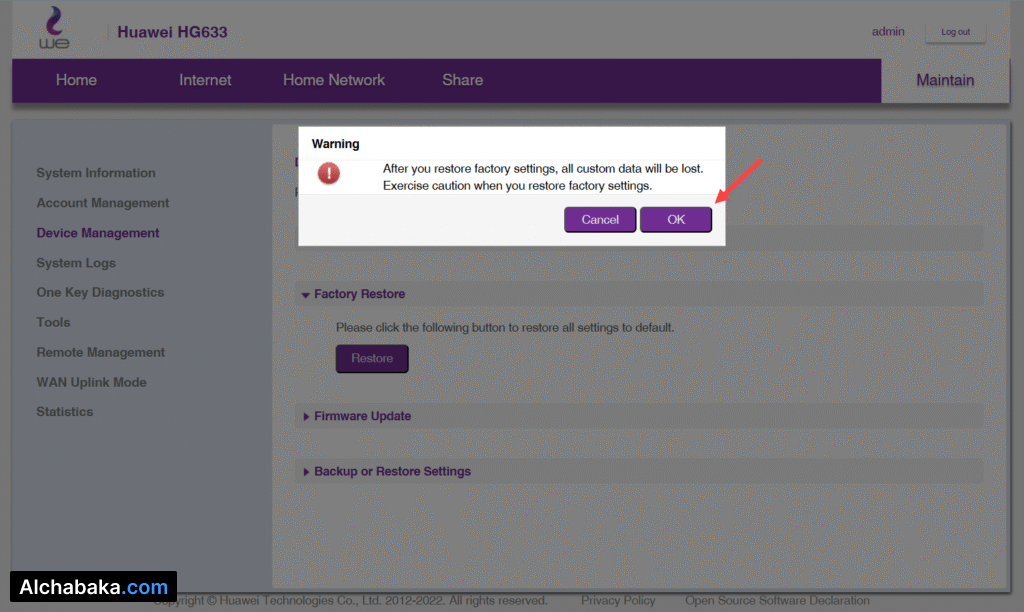 تنبيه عن فقدان البيانات في راوتر WE