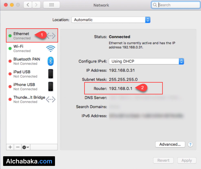 معرفة عنوان IP الراوتر عبر كابل الإيثرنت