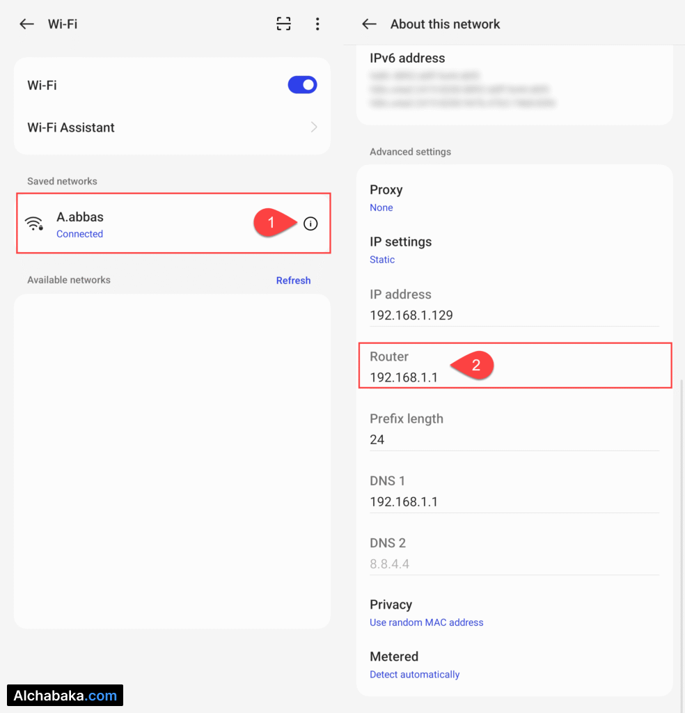 معرفة عنوان صفحة الدخول الرئيسية للراوتر موبايل اندوريد