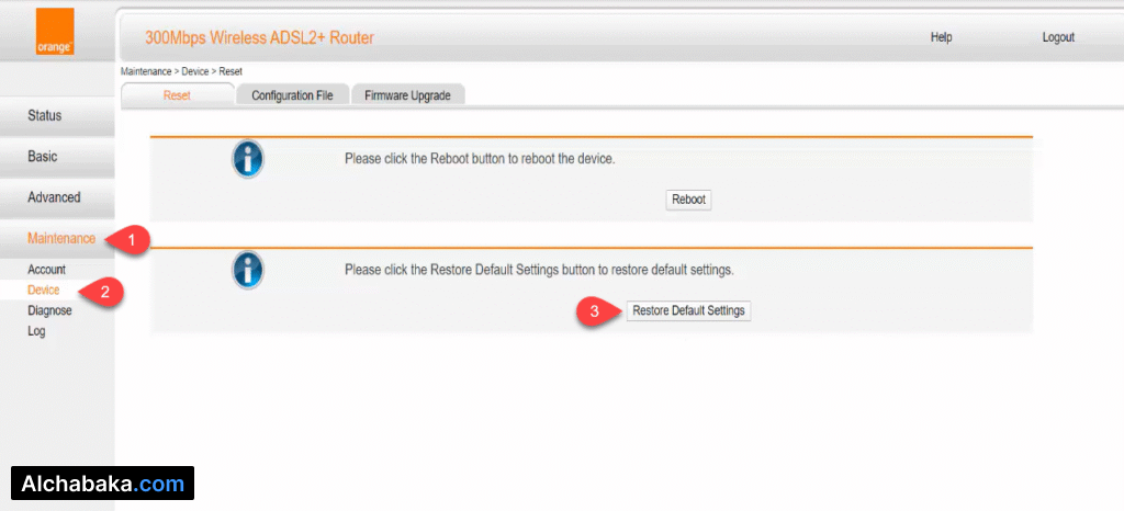 إعادة ضبط الراوتر إلى إعدادات المصنع راوتر Orange