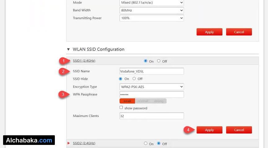 التعديل على كلمة سر شبكة الواي فاي راوتر Vodafone H188a