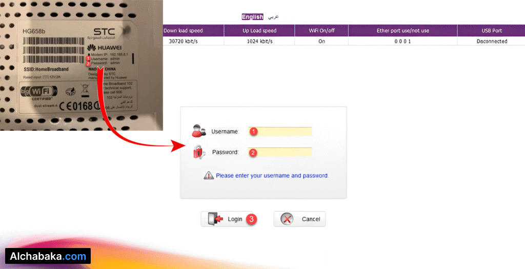 تسجيل الدخول الى 192.168.8.1