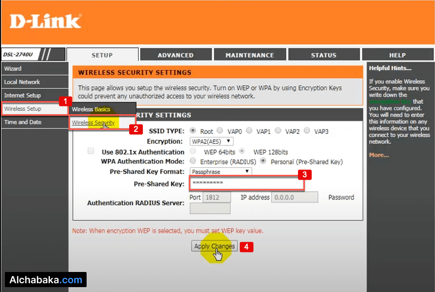 كيفية تغيير كلمة سر الواي فاي لراوتر DSL-2740u