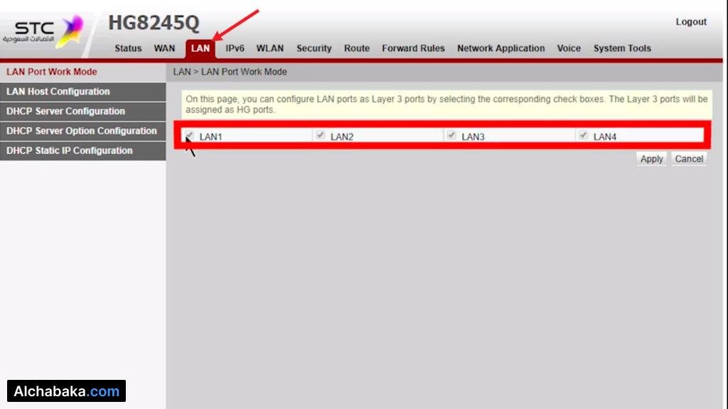 تقوم  بالدخول على LAN وتفعل علامات التفعيل