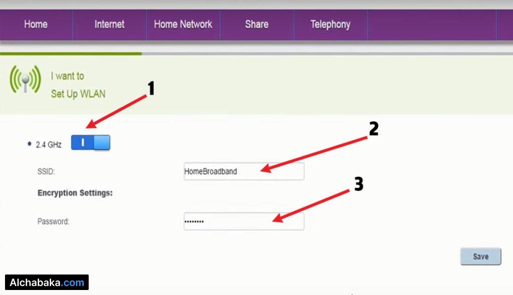 تقوم بادخال اسم شبكة الواي فاي أمام SSID 