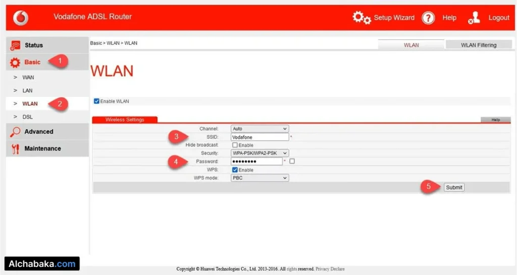 تغيير كلمة سر شبكة Wi-Fi راوتر Vodafone