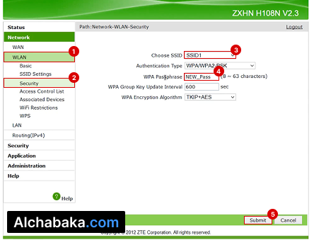 تغيير كلمة سر الواي فاي لراوتر راوتر ZTE ZXHN H108N