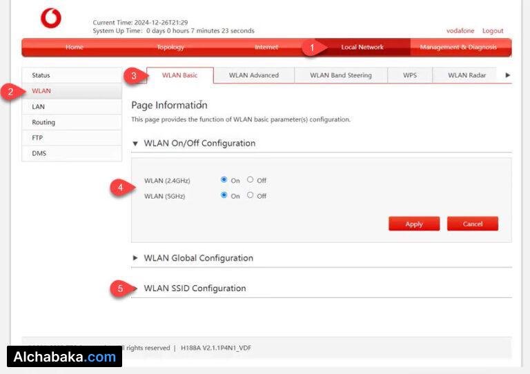 تغيير كلمة سر الواي فاي لراوتر Vodafone